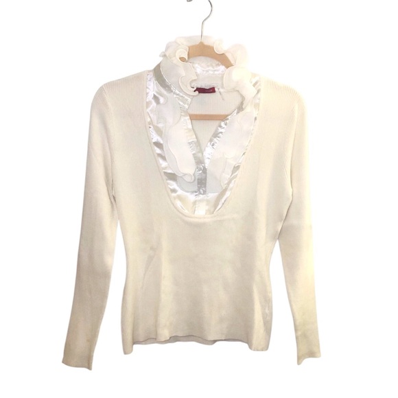 Cyrus Ribbed Cream Sweater with White Ruffled Neck - Picture 11 of 11